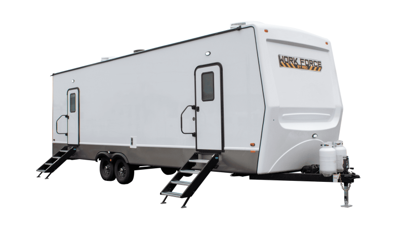 WF (Make Up Wardrobe Trailer 28702) Front Left with Steps White BG